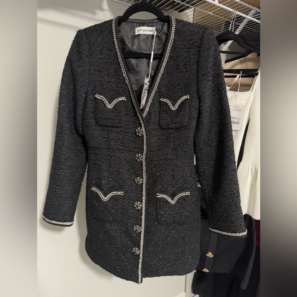 Self-Portrait black metallic boucle jacket/mini dress